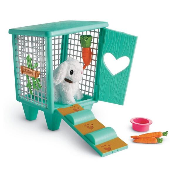 American Girl CARROT BUNNY Plush & HUTCH Rabbit Cage Bottle Dish Wellie Wishers! - Picture 4 of 5